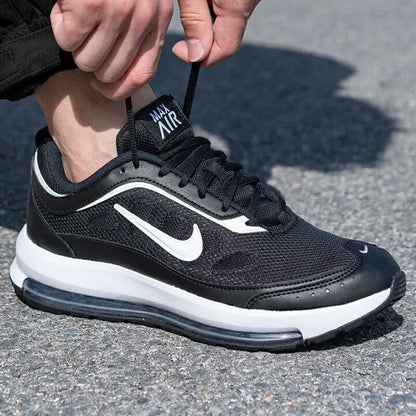 Nike Full-Length Air Cushion Shock-Absorbing Rebound Training Men's Running Shoes. New Air Max Ap Fabric and Leather Upper, Lightweight and Comfortable Fitness Sports Running Shoes. Classic Retro Black and White Versatile Cas