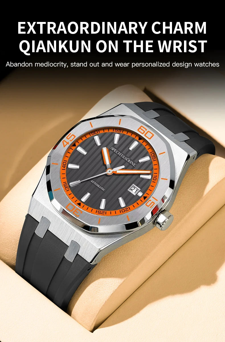 Specht&Sohne New Classic Men's Watch 50M Waterproof Luminous Sapphire Crystal Blue Automatic Mechanical Watches Reloj Hombre