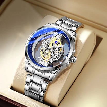 TPW Men’s Luxury Black & Gold Skeleton Quartz Watch Fashion Wristwatch