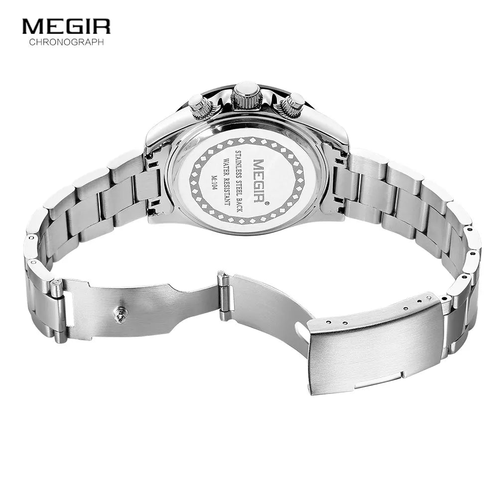 Reloj de hombre MEGIR, marca de lujo, reloj deportivo de cuarzo, correa de acero inoxidable, resistente al agua, cronógrafo, reloj de pulsera
