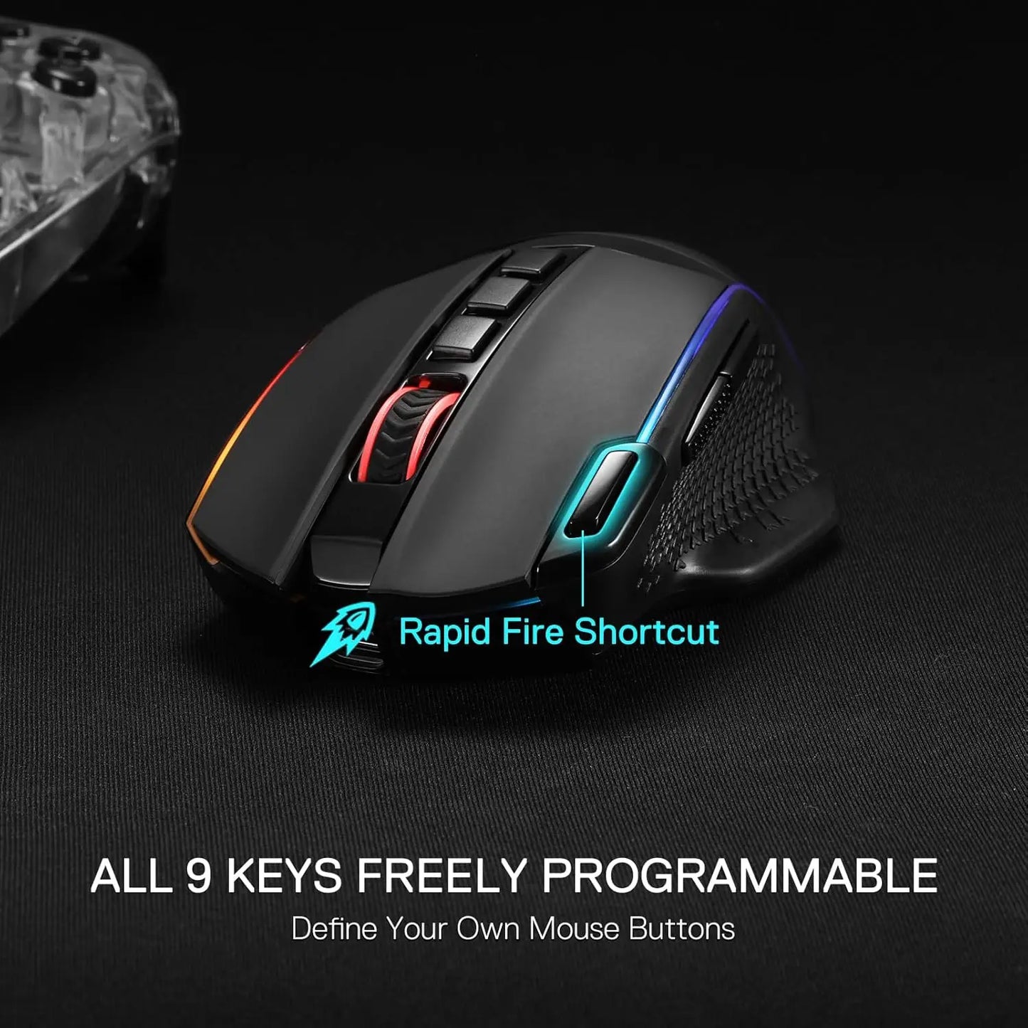 Mouse da gaming wireless Redragon M991 26000 DPI, 3 modalità, 9 pulsanti macro, retroilluminazione RGB, nero
