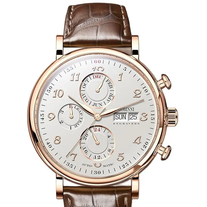 Reloj de lujo suizo LOBINNI para hombre, mecánico automático con calendario perpetuo, cristal de zafiro y multifunción L13019-8