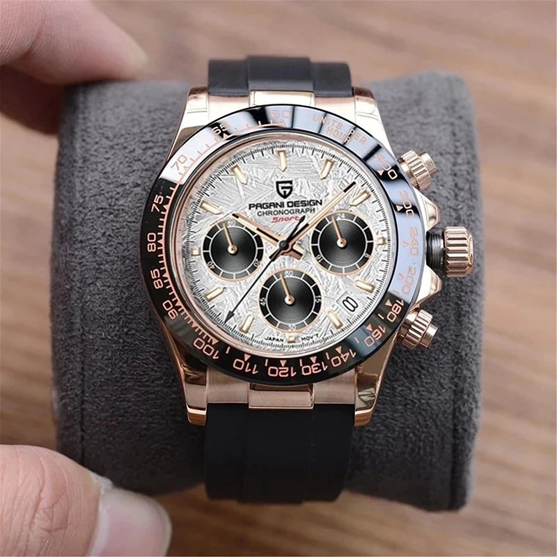 PAGANI DESIGN V2 40MM Meteorite Dial Men Quartz Watches Sapphire Retro Chronograph Waterproof Watch For Men