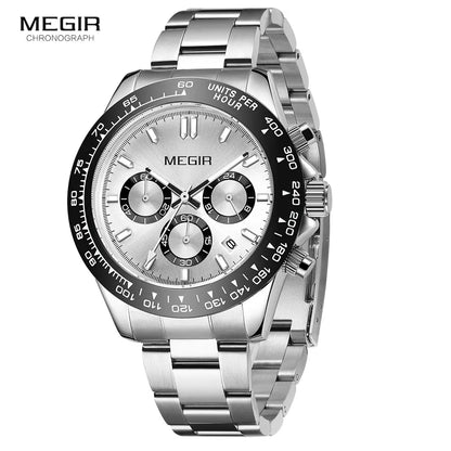Reloj de hombre MEGIR, marca de lujo, reloj deportivo de cuarzo, correa de acero inoxidable, resistente al agua, cronógrafo, reloj de pulsera