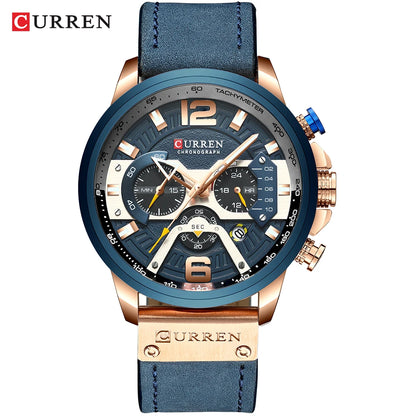 Orologio da uomo CURREN 8329 – Stile sportivo e casual, design militare, cinturino in pelle, cronografo di tendenza, orologio di lusso di un marchio prestigioso