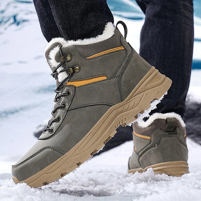 Bottes de neige pour hommes, nouvelle collection hiver 2026, bottes montantes à semelle épaisse, antidérapantes, pour activités de plein air, chaussures de randonnée confortables, chaudes, en peluche, bottines à la chev