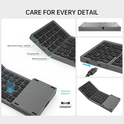 Teclado inalámbrico Bluetooth plegable recargable para iPad, móvil, tableta, portátil y oficina, mini teclado inalámbrico