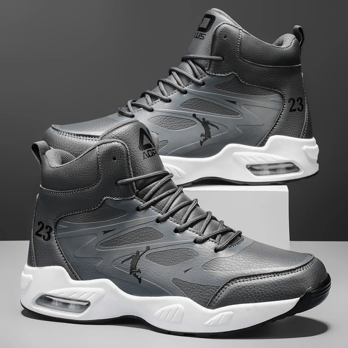 Chaussures de basket-ball montantes pour hommes, amorti à coussin d'air tendance, confortables, antidérapantes, respirantes, absorbant les chocs, pour activités de plein air