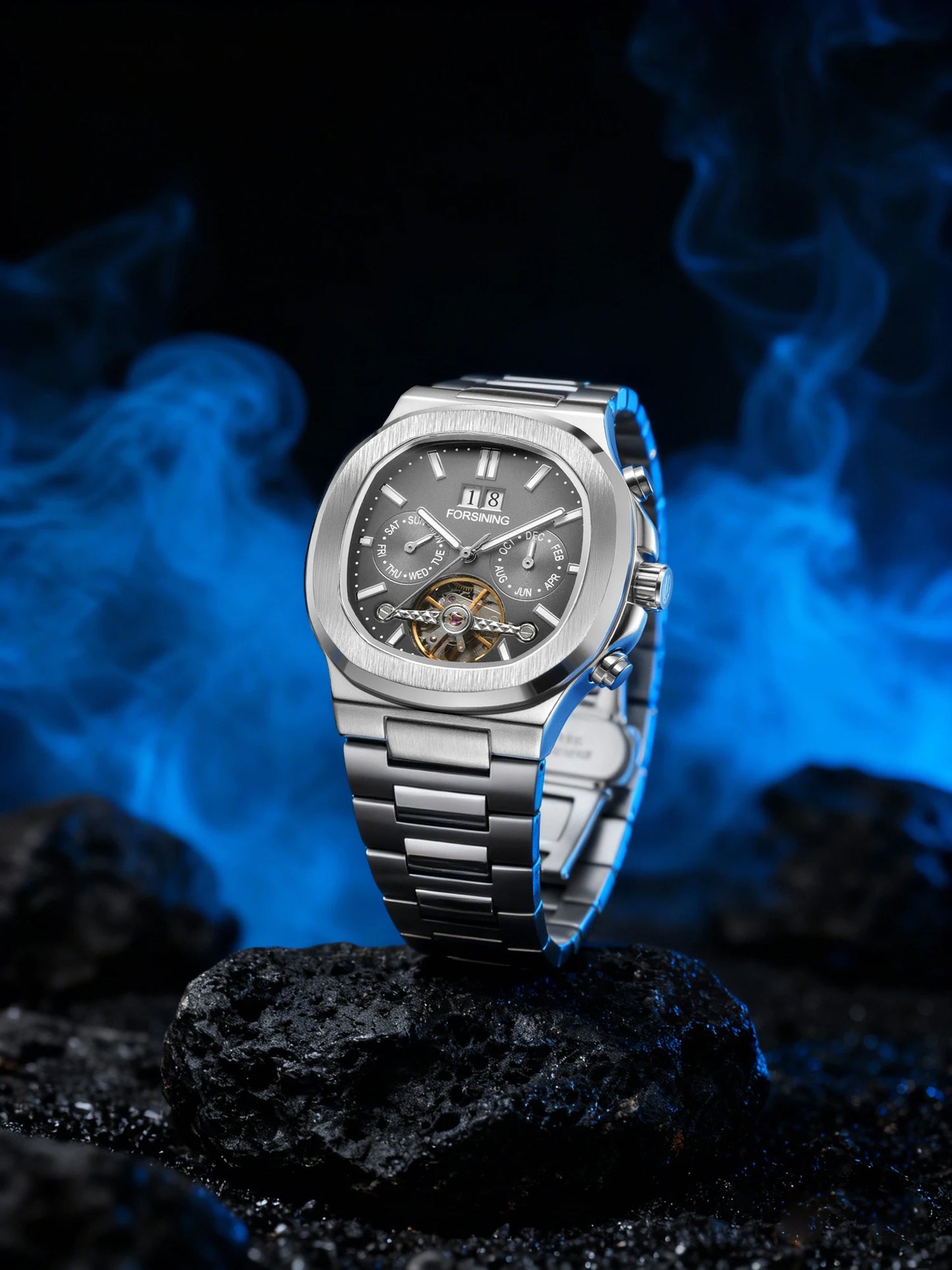 Forsining 481 Military Man Tourbillon Hands Watch Week Date Automatic Mechanical Watches Stainless Steel Clock Relogio Masculino