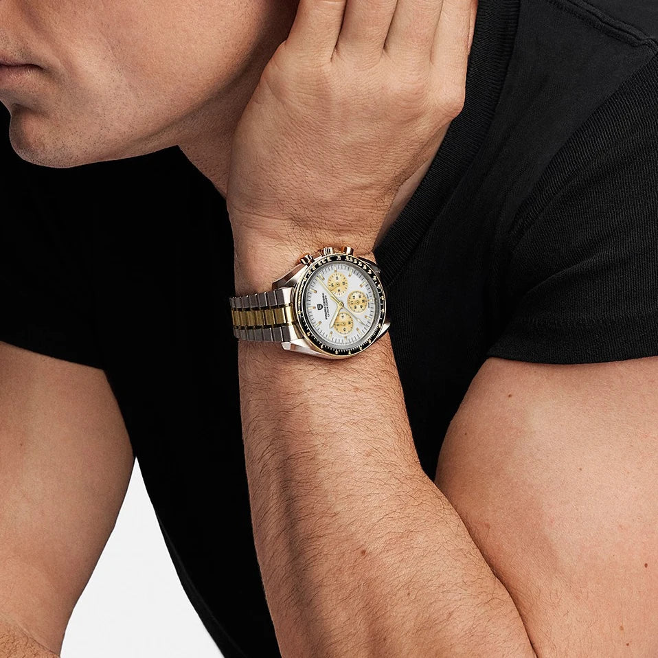 PAGANI DESIGN Saturn Men's Watches 2026 New Top Luxury Quartz Watch Men Light Tan Chronograph AR Sapphire crystal Wristwatch Men