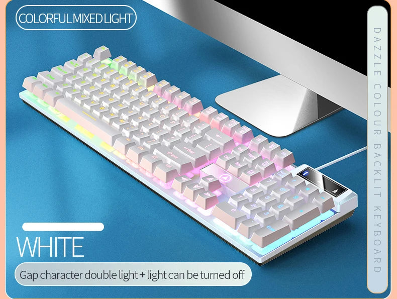 Teclado gaming USB con cable y retroiluminación, teclado gamer de 104 teclas para ordenador/portátil/PC, diseño ergonómico, accesorio gaming para oficina