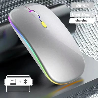Mouse wireless ricaricabile a doppia modalità Bluetooth compatibile e 2.4G USB per computer, laptop, iPad, tablet e notebook, mouse da gaming
