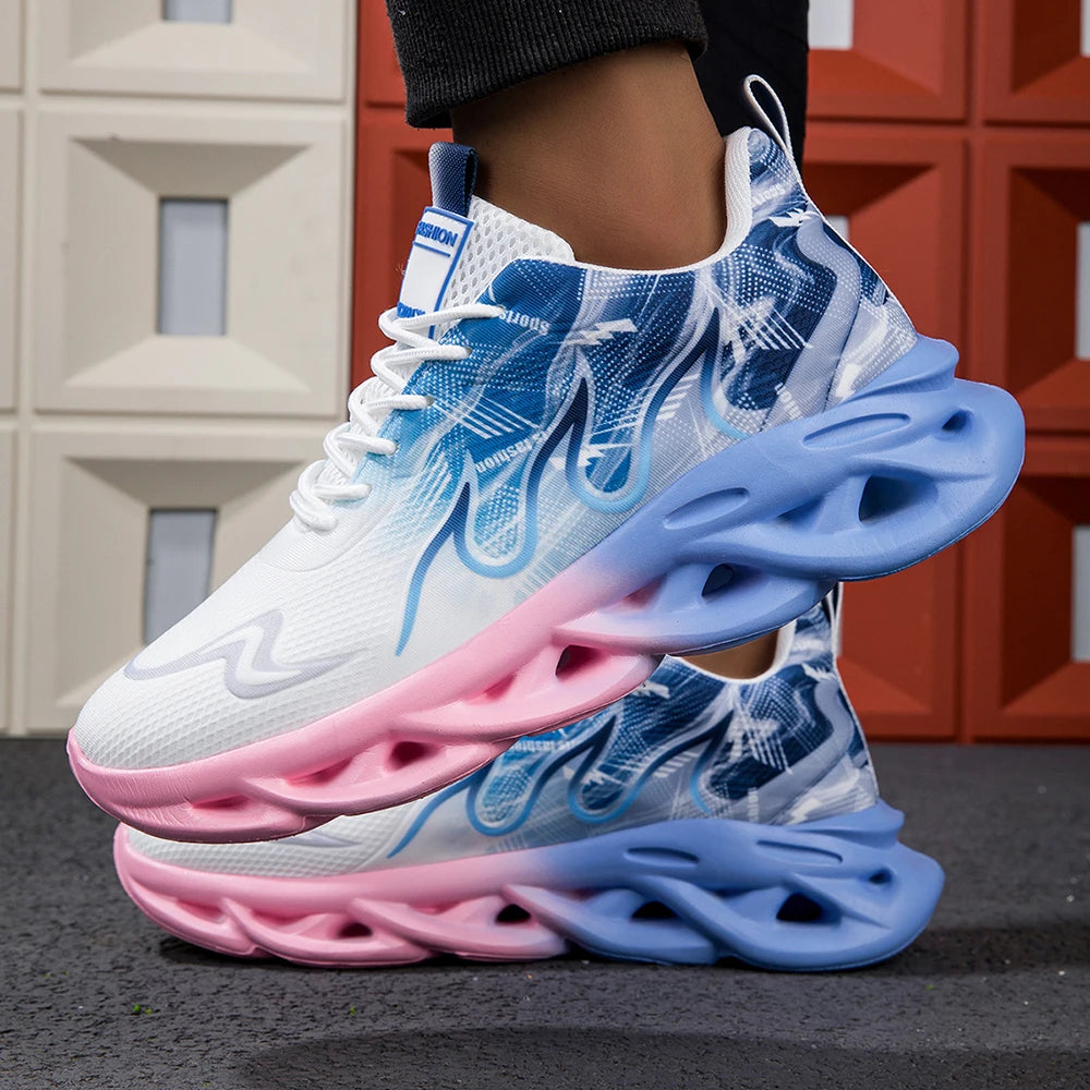 Fashion Gradient Women and Men Sneakers Weave Cushion Sole Sports Casual Shoes For Unisex Lace Up Lightweight Breathable Shoes