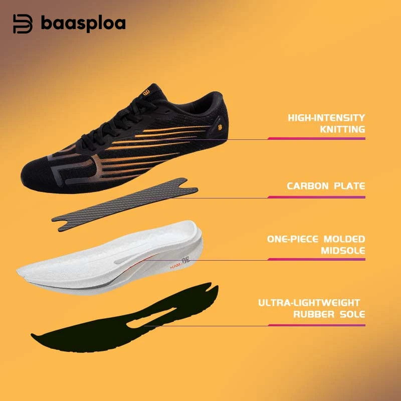 Baasploa Men's Professional Running Shoes Lightweight Breathable Jogging Sports Shoes Female Carbon Plate Anti-slip Sneakers