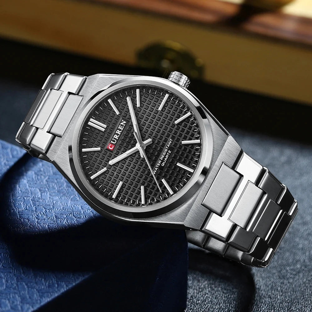 Montre pour homme CURREN 8439 – Modèle de grande marque, style luxe et professionnel, étanche, en acier inoxydable, type militaire, à mouvement quartz.