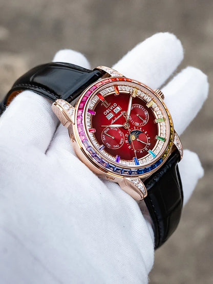 OBLVLO Men Automatic Watch 40mm Mechanical Wristwatch 5ATM Luminous Crystal Bezel Year,Month,Week,Date,24 Hours TY1655 Mov.