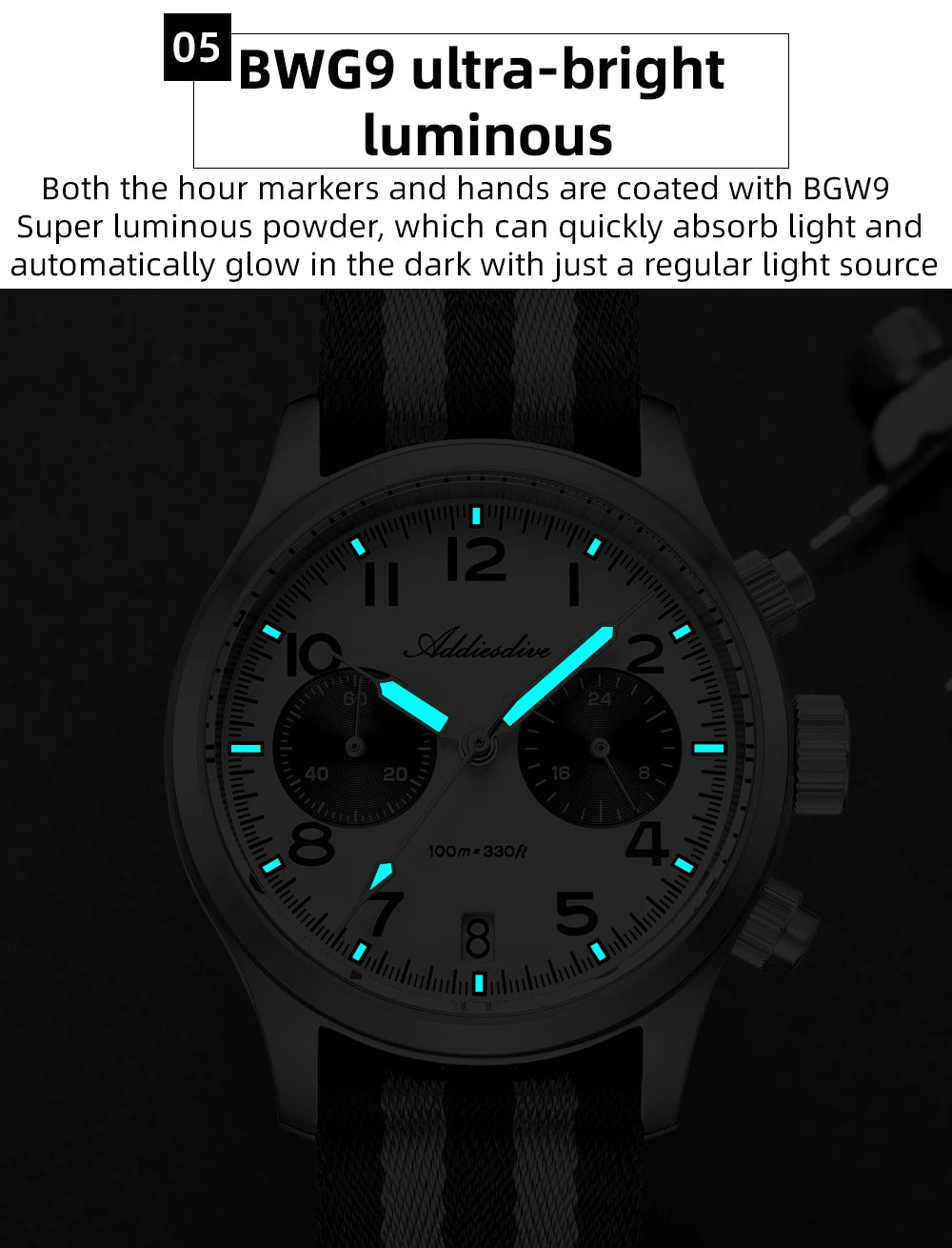 Relógio Masculino ADDIESDIVE 2025 New Panda Eye Retro Luxo VK64 Quartz, Cronógrafo Desportivo, 100M Impermeável, Luminoso