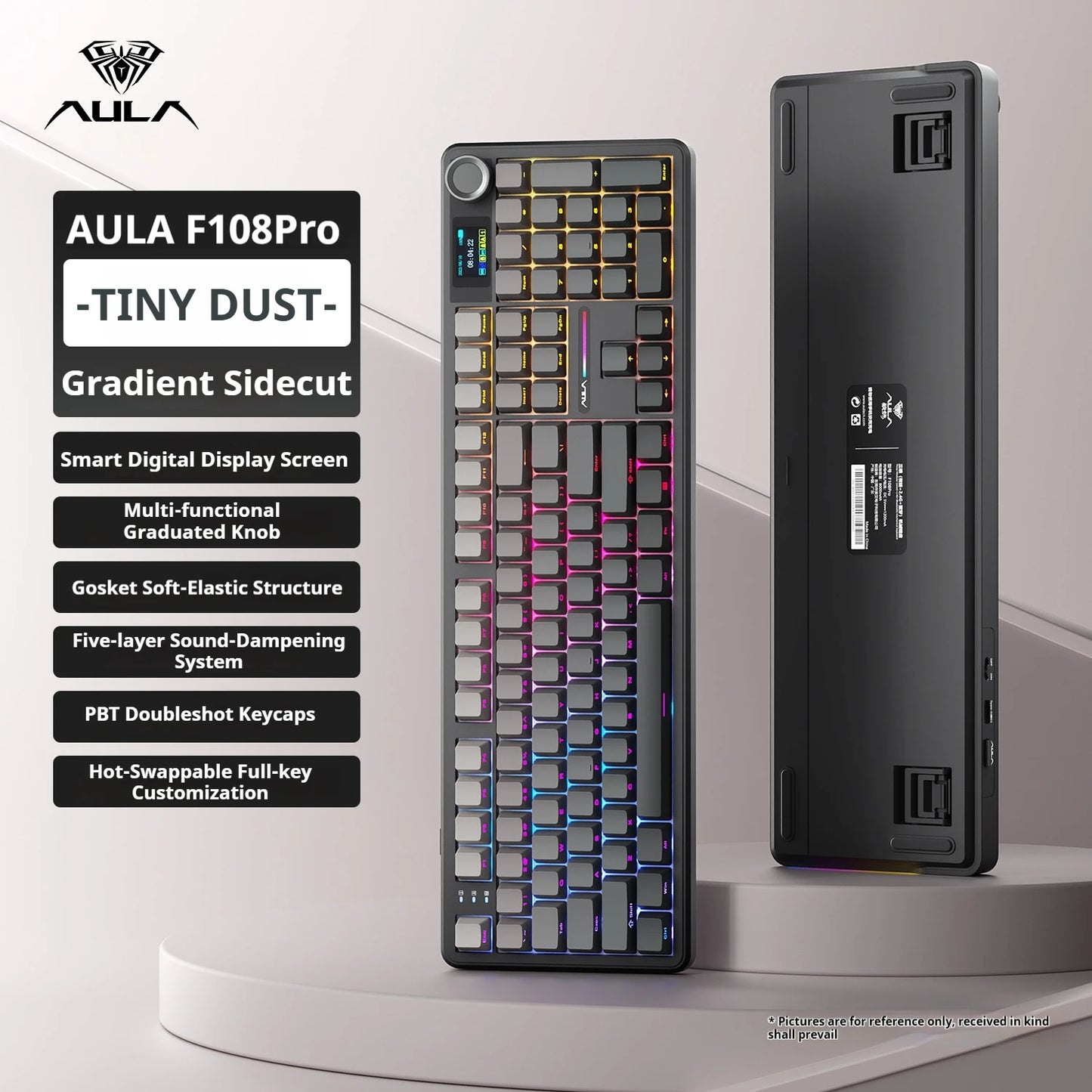 Teclado mecânico AULA F108 PRO personalizado, layout 100%, retroiluminação RGB, Bluetooth sem fios, switch HiFi, teclado gaming