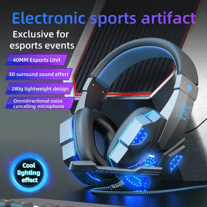 Auscultadores Gaming HOMEFISH SY830MV RGB com Microfone – Auscultadores Gaming Over-Ear com Fio para PC, PS5, Xbox e Nintendo Switch, Headset Esports Leve com Som Surround 3D