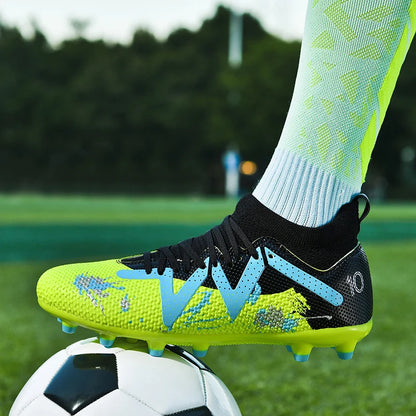 AG/FG Long Studs Soccer Shoes, PU Fabric Mixed Upper, TPU Sole Wear-Resistant Anti-Slip, Men Women Kids Youth Outdoor Sports