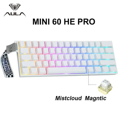 Teclado Gaming Mecânico AULA Mini60 HE/Pro/Max 60% com Switches Magnéticos, RGB, Tri-Mode, 8000Hz, RT 0.01mm, para E-Sports e Presentes