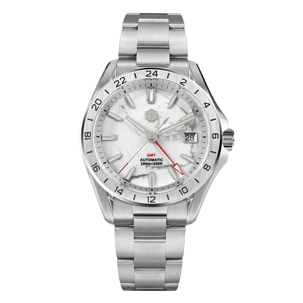 Reloj de lujo para hombre San Martin 39mm con esfera de aventurina, NH34 GMT automático mecánico, zafiro, resistente al agua, luminoso, SN0129