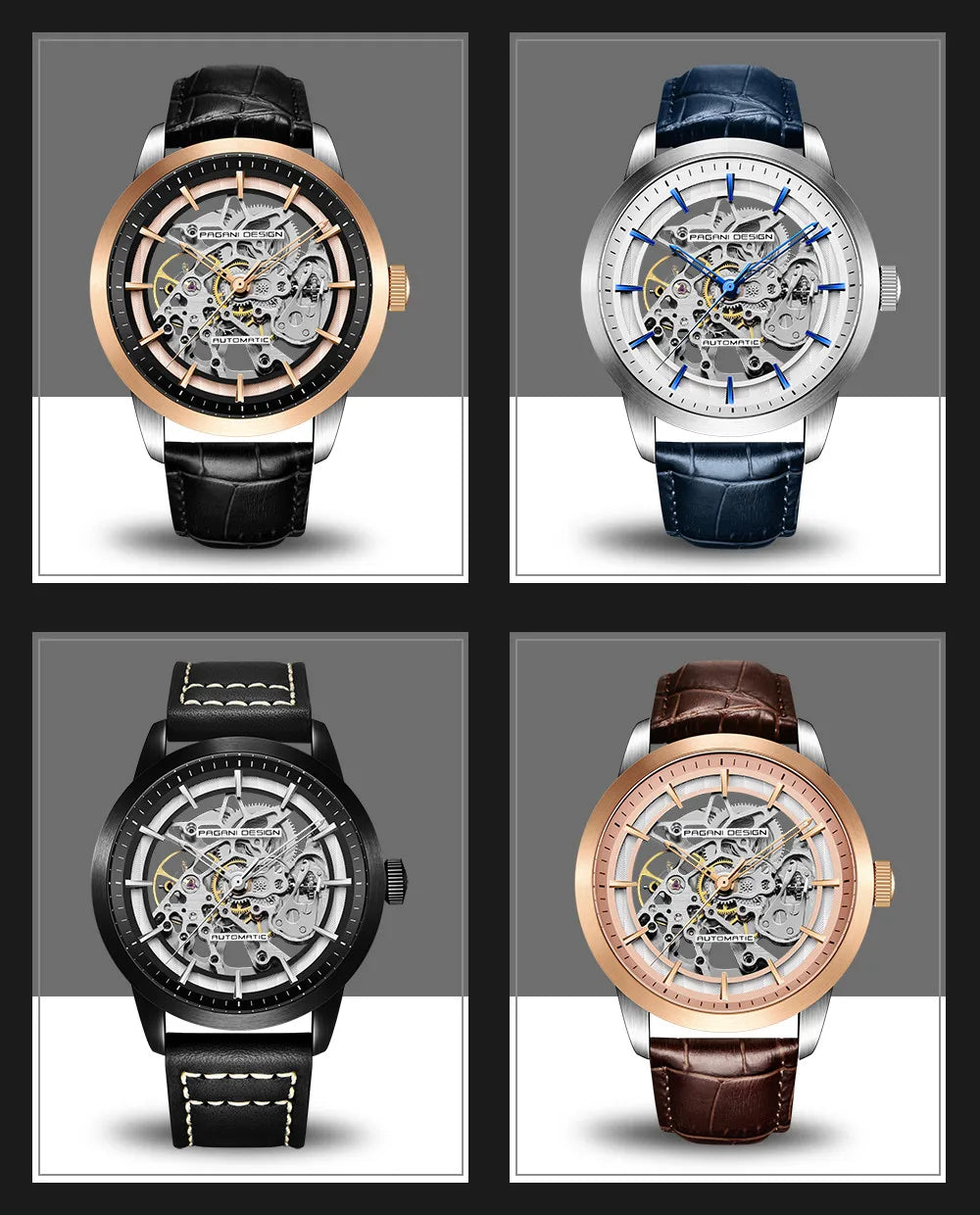 PAGANI DESIGN New Skeleton Men's Mechanical Watches Top Luxury Automatic Watch Men Blue Leather Waterproof Wrist watch Men