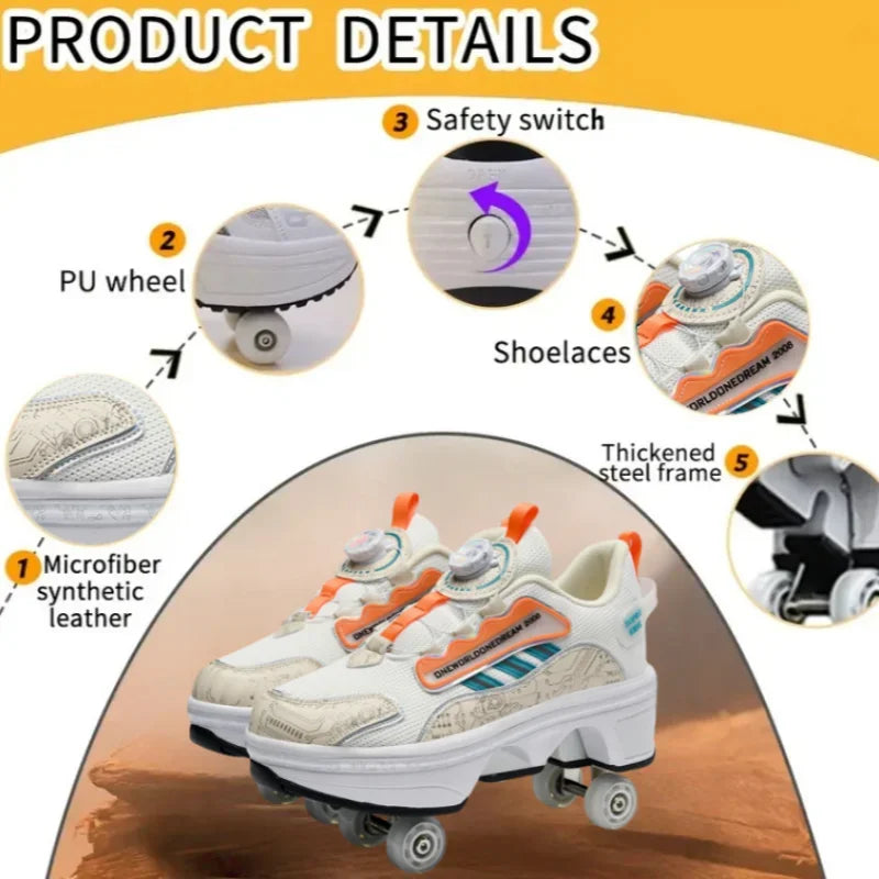 High Top 4 Wheel Roller Skate Shoes Automatic Retractable Dual-purpose Skating Sneakers for Boys Girls Kids & Youth