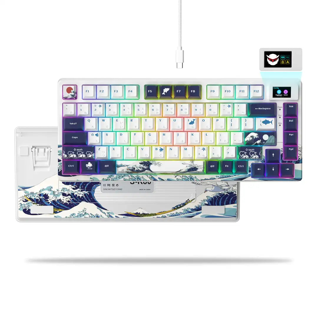 Teclado gamer Womier S-K80 con pantalla OLED a color, teclado mecánico gaming hot-swappable con montaje gasket y RGB personalizable