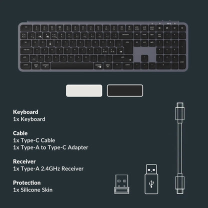 Teclado inalámbrico ultrafino Keychron B6 Pro con distribución ISO, tamaño completo, portátil y ligero, conexiones 2.4GHz y Bluetooth