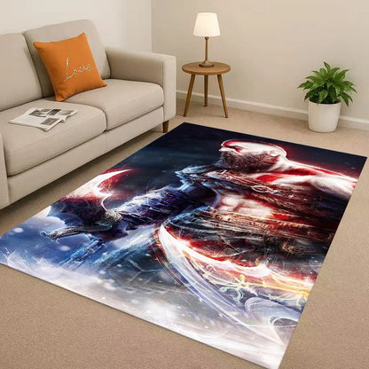 Game God of War Kratos Cartoon Gamer Living Room Non-Slip Area Rug Soft Carpet for Bedroom Playroom Sofa,Easy Clean Home Doormat