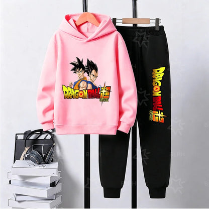 Dragon Ball Super Son Goku Printed Hooded Sweatshirt Suit Casual Loose Anime Streetwear Hoodie Pants 2 Piece Set for Men Boys