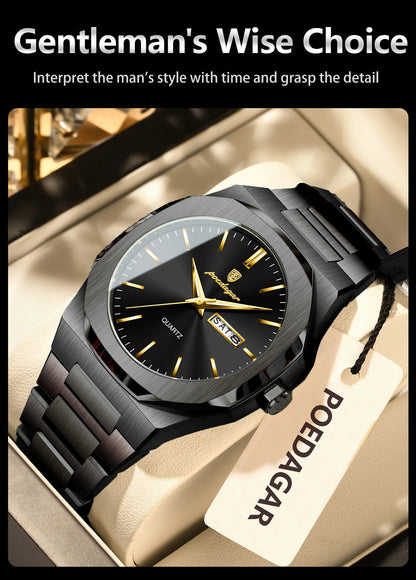 POEDAGAR Fashion Brand Male Watch Waterproof Luminous Stainless Steel Watches For Men Date Week Casual Quartz Men's Clock Reloj