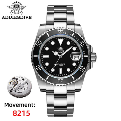 Relógio automático de luxo para homem ADDIESDIVE 8215, relógio mecânico luminoso BGW9 com vidro de safira, relógio de mergulho analógico para homem AD2503
