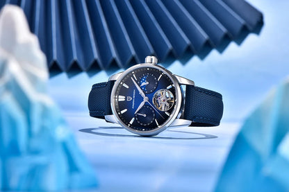 PAGANI DESIGN – Mekanisk lyxklocka för män, 41 mm, safirglas, läderarmband, vattentät, pilotstil, med tourbillon och månfas