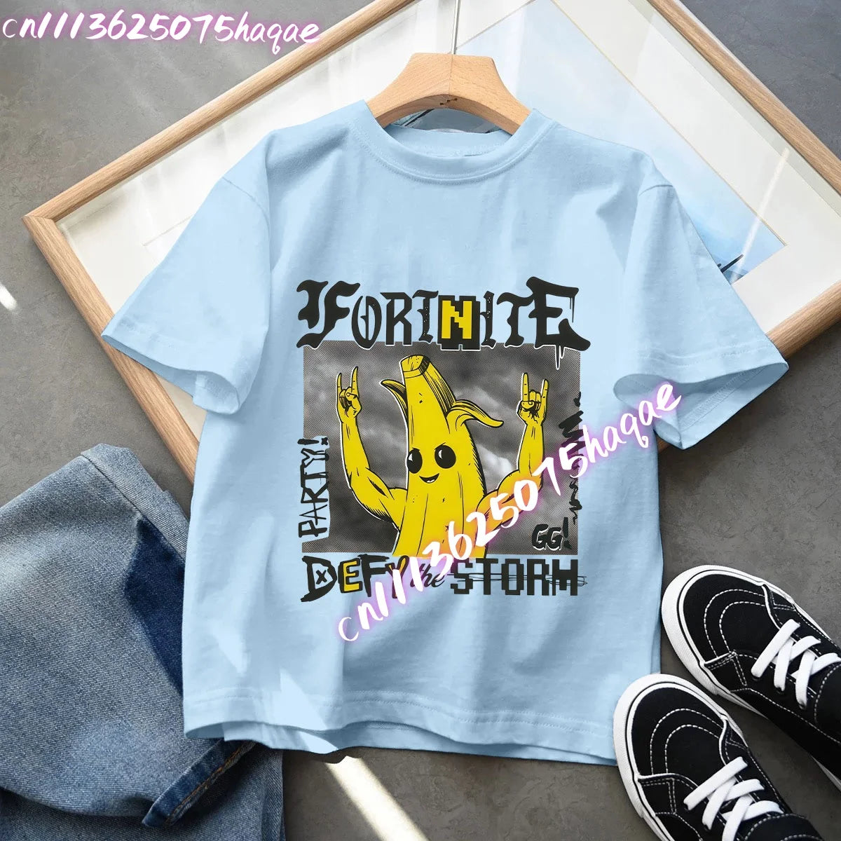 T-shirt blu in cotone per bambini Fortnites, maglietta a maniche corte Fortress Night per bebè, capo estivo cartoon per bambini e bambine, top kawaii, idea regalo