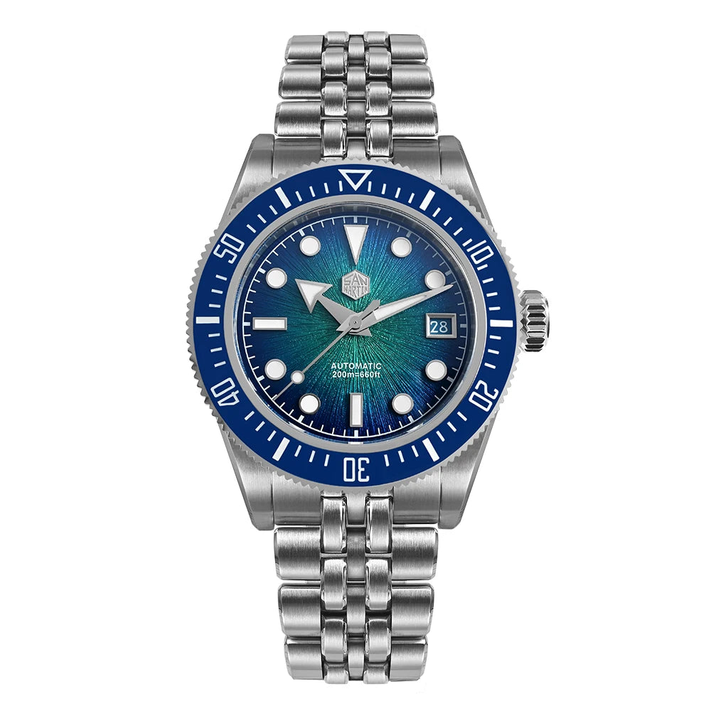 Orologio subacqueo di lusso da uomo San Martin 40mm, Miyota 9015, quadrante smaltato sunburst, automatico meccanico, impermeabile 200m, SN0148