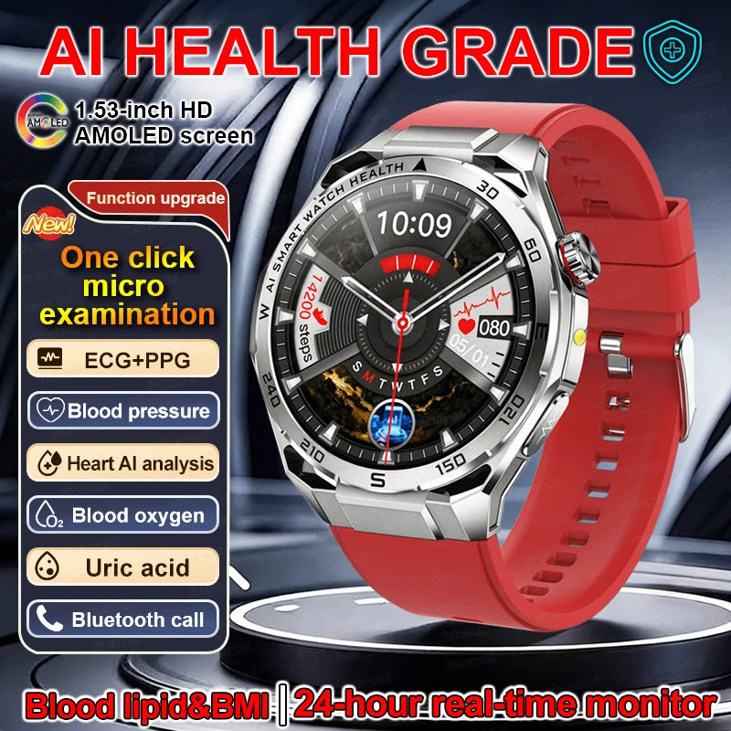 Smart Watch Men High-end Health Blood Pressure Blood Oxygen Lipids Uric Acid Sapphire Smart Watches Ai GPT Custom Dial ECG 2026