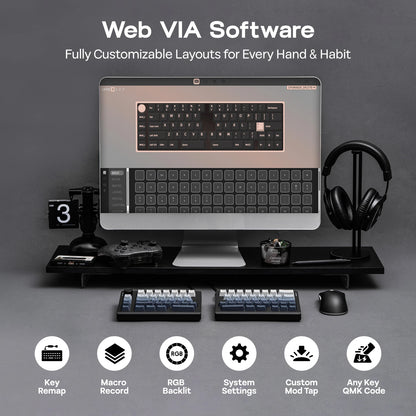 Teclado mecánico inalámbrico EPOMAKER Split70 QMK/VIA 70% con diseño dividido, conexión cableada/BT/2.4Ghz y perilla programable, modificador Mac