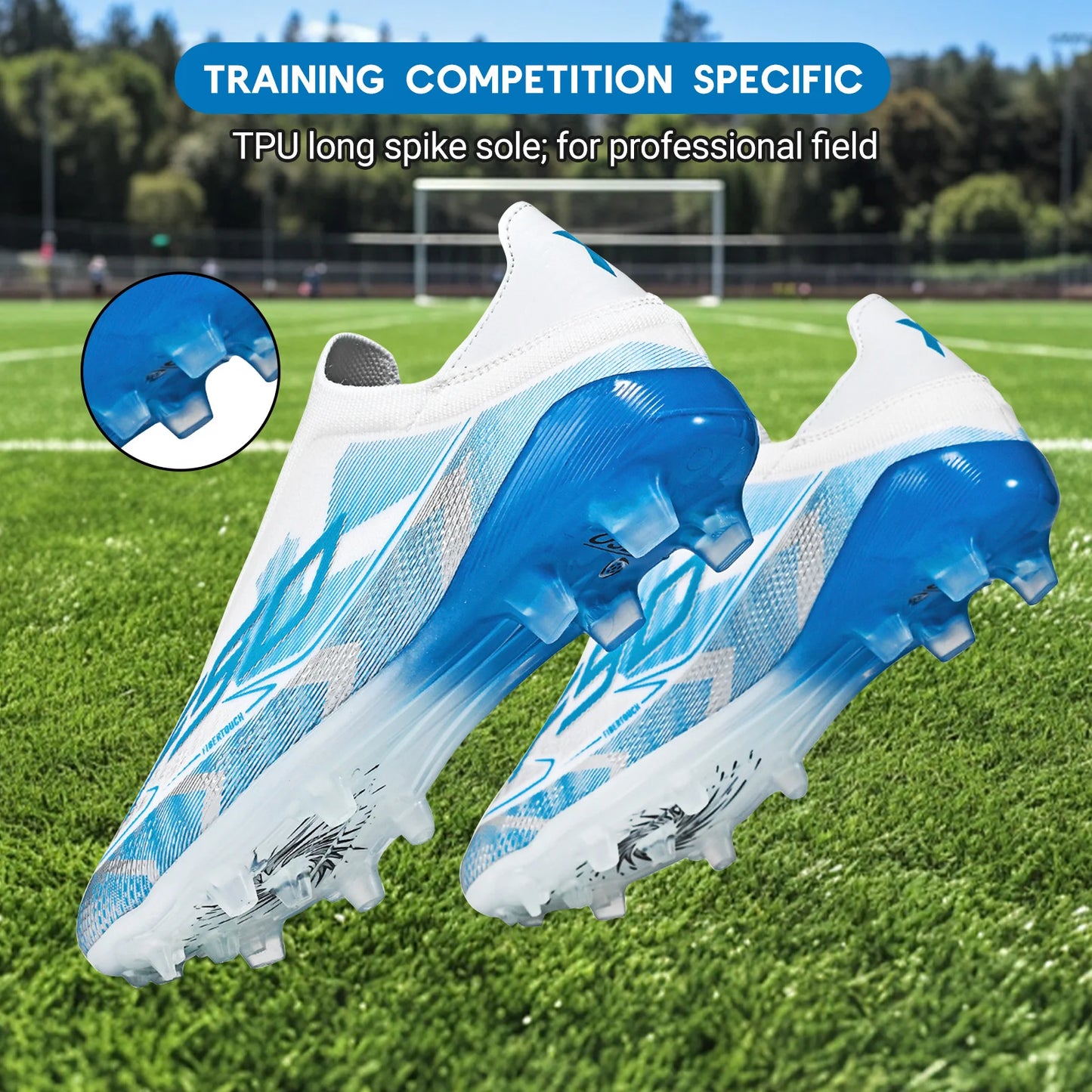 Anti-Slip AG/FG Soccer Boots, TPU Shock Absorption Sole, Durable PU Fabric Upper, Teen Boys and Girls Professional Field Sneakers
