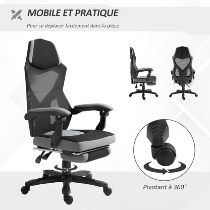 Ergonomic Gaming Office Chair, Grey & Black, Adjustable Height, 360° Swivel, Mesh Fabric, High-Density Foam, Easy Assembly