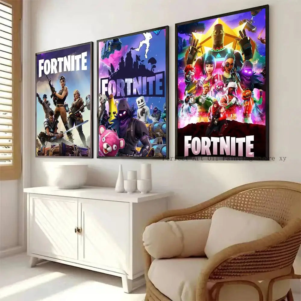 Game F-F-Fortnite Posters Self-Adhesive Waterproof Ideal For Living Room Bedroom Bar Decoration