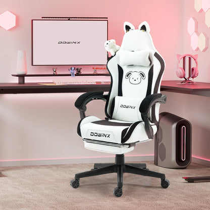 Sedia da gaming carina con orecchie da gatto, poggiapiedi, rosa kawaii, sedia per computer ergonomica con schienale alto, seduta gamer e supporto lombare a zampa di gatto