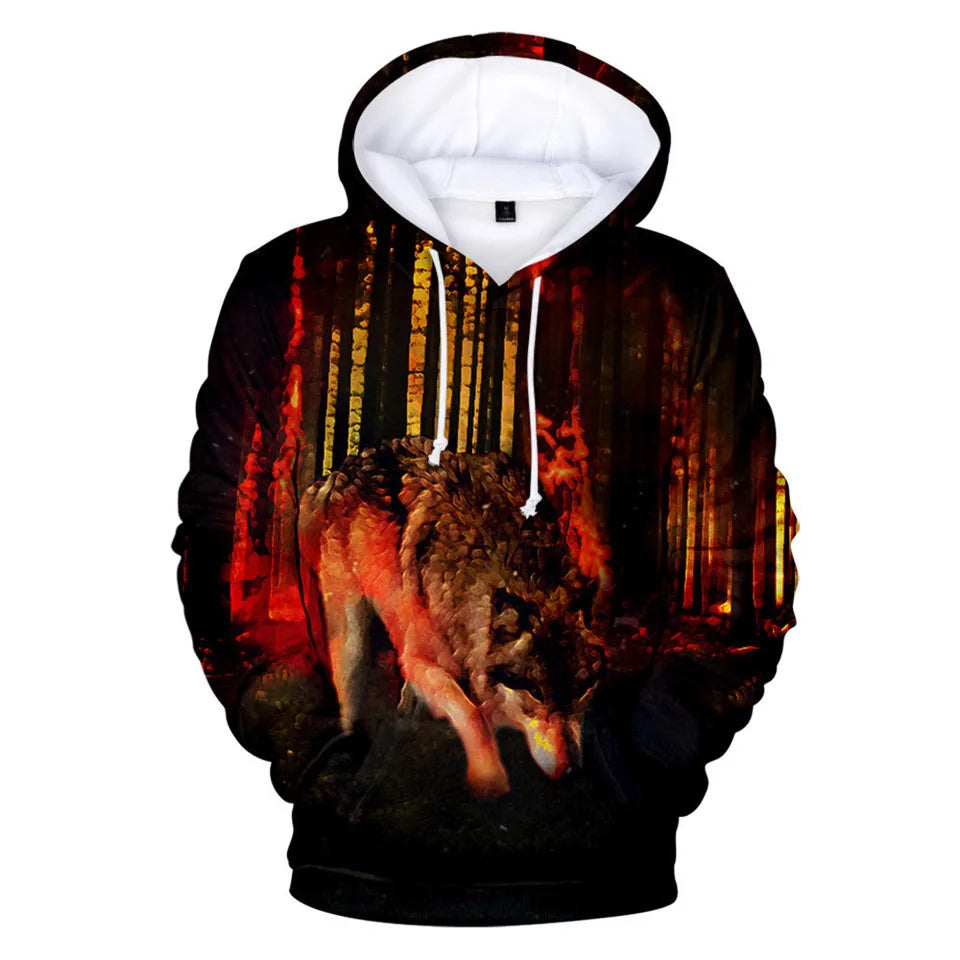 Sweatshirt com Capuz Cool Space Galaxy Wolf para Homem — Lobo Brilhante, Estilo Fashion, Pullover de Primavera e Outono
