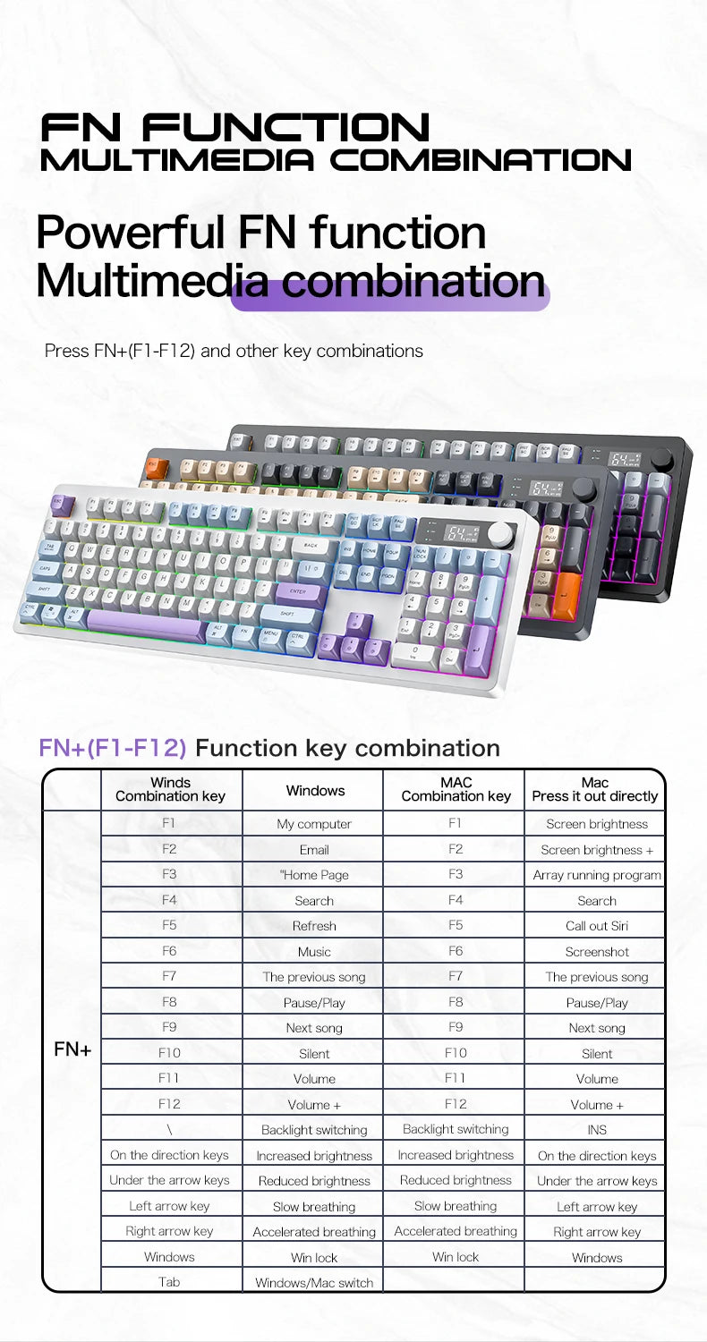 Teclado XUNFOX TK100 inalámbrico 2.4 Bluetooth de doble modo para gaming, silencioso, oficina y portátil, universal