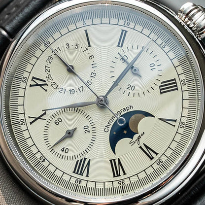Sugess Men Watch ST1908 Swanneck Movement Mechanical Chronograph Wristwatch Genuine Moonphase Calendar Vintage Leather NEW 2023