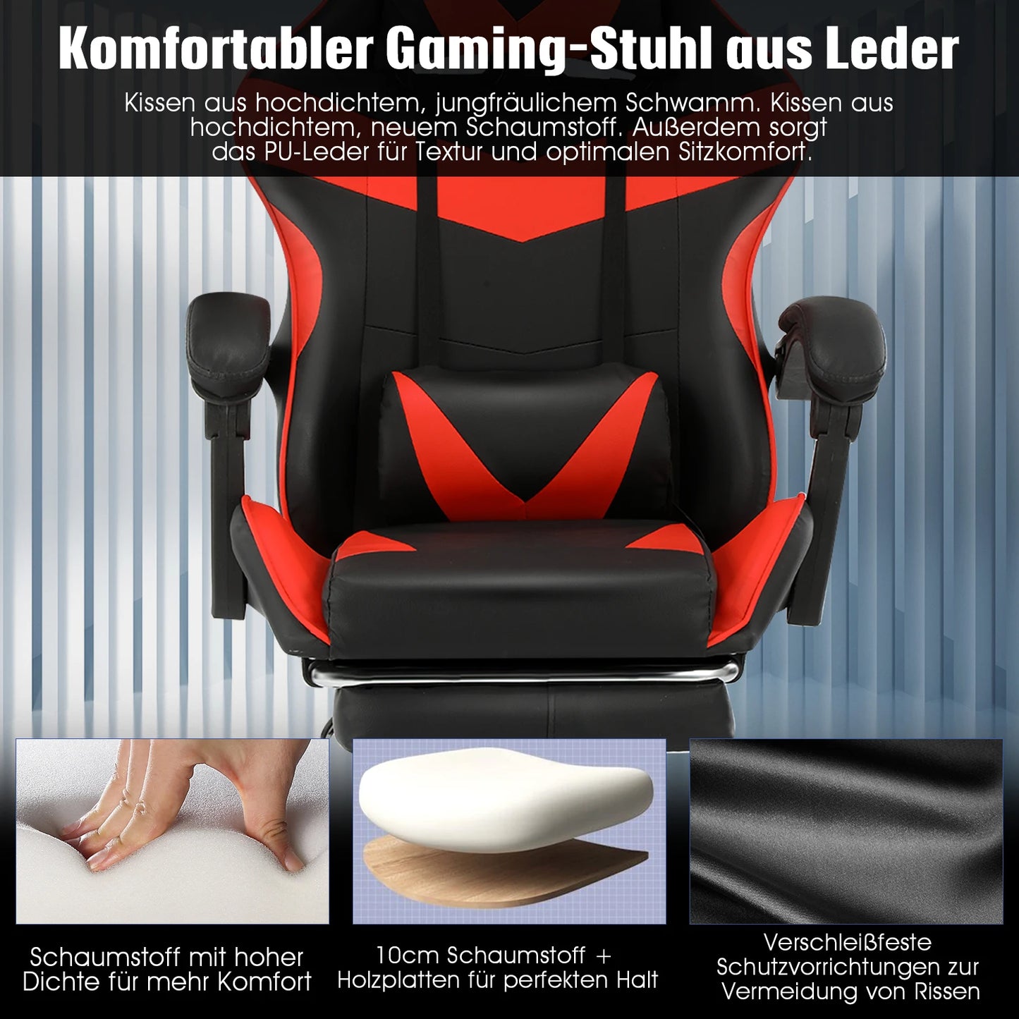 Ergonomic Gaming Chair Racing Style with Footrest, Lumbar Support, Adjustable Height, Reclining Computer Chair with Armrests & Headrest