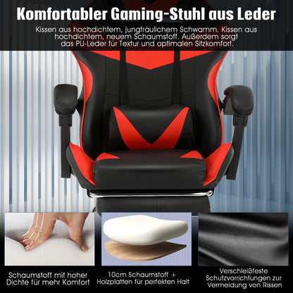 Ergonomic Gaming Chair Racing Style with Footrest, Lumbar Support, Adjustable Height, Reclining Computer Chair with Armrests & Headrest