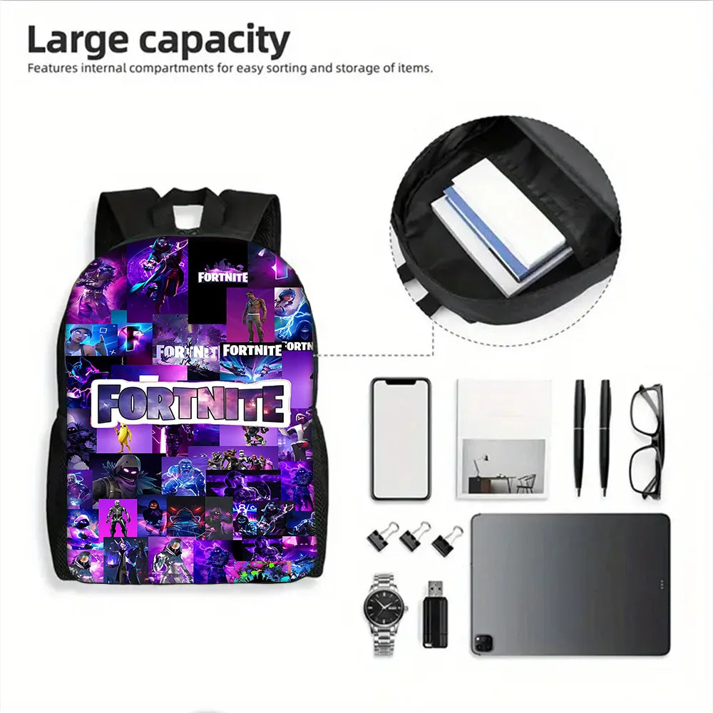 Child School Backpack with Lunch Bags, Pencil Bags, Hot Game Design-F-FortniteS School Bags for Boys Girls Best Gift
