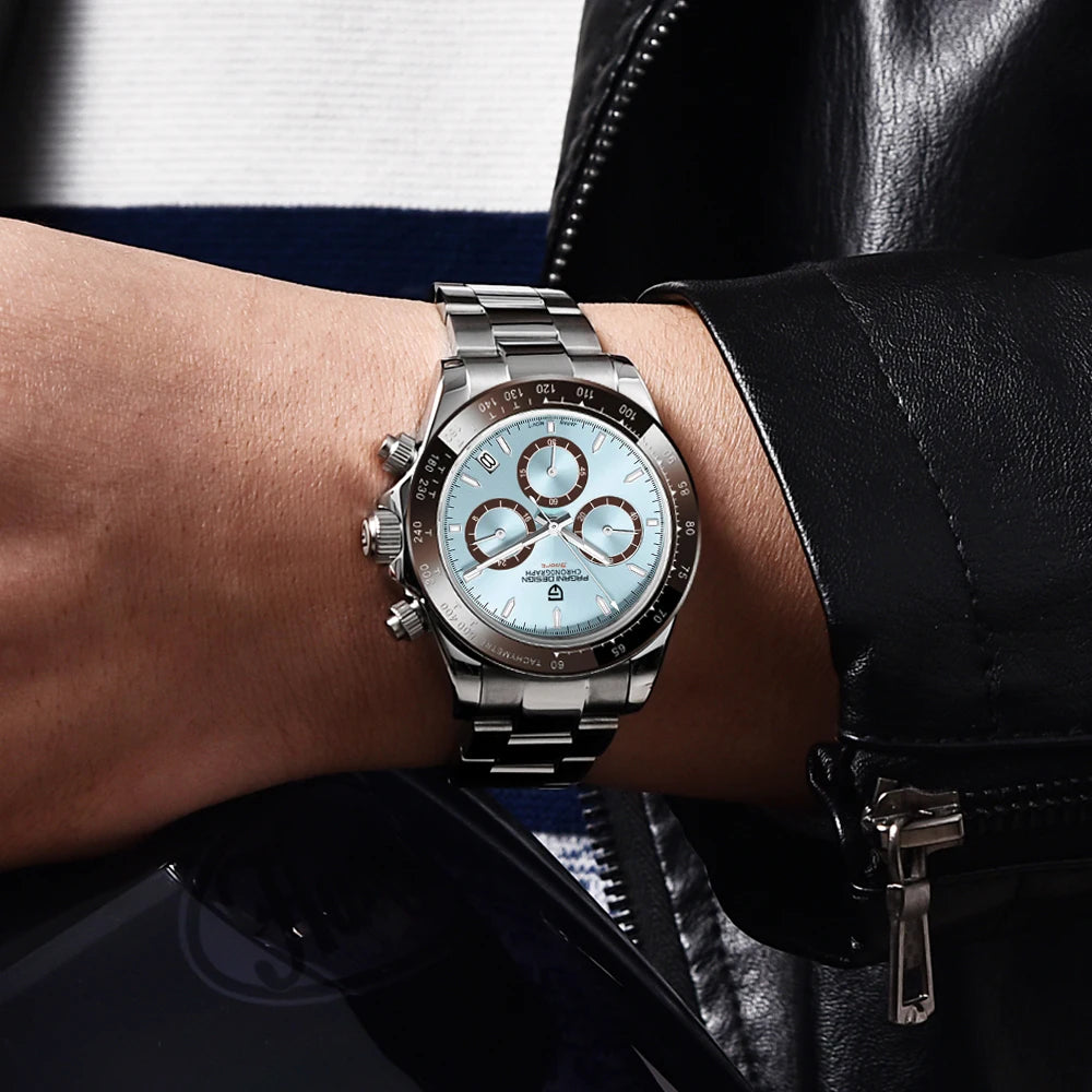 Ανδρικό ρολόι PAGANI DESIGN – Μοντέλο με πολύχρωμα καντράν, πολυτελές βραχιόλι ρολόι με μηχανισμό χαλαζία, χρονογράφος εξοπλισμένος με μηχανισμό
